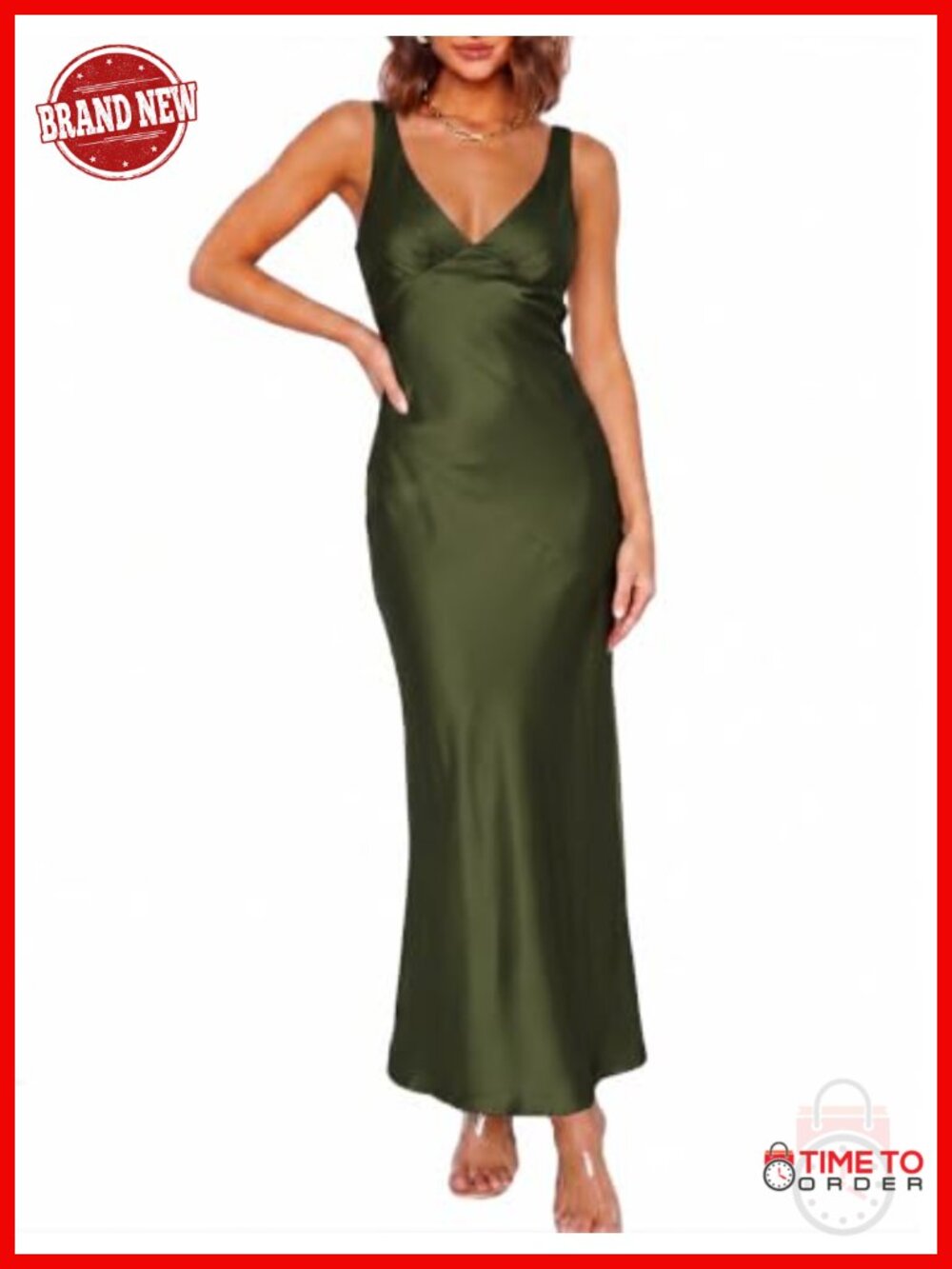 Satin V-Neck Backless Maxi Dress Sleeveless Wedding Guest Formal